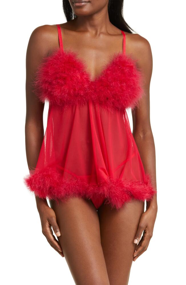 Coquette Feathery Babydoll Chemise & G-String Set in Red Cover