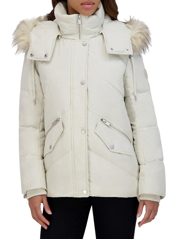 Andrew Marc Women's Daphne Faux Fur Chevron Quilted Down Jacket - Birch Cover