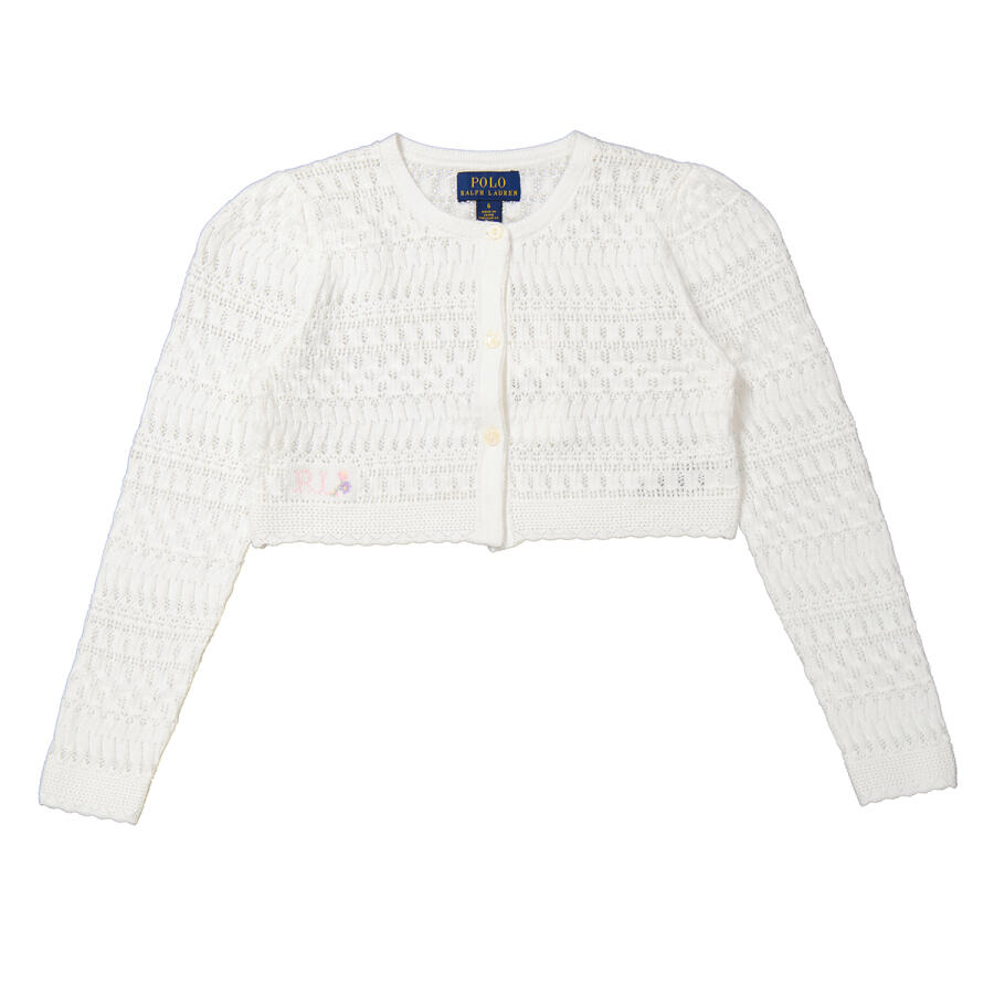 Polo Ralph Lauren Girls White Cropped Knitted Cardigan Cover