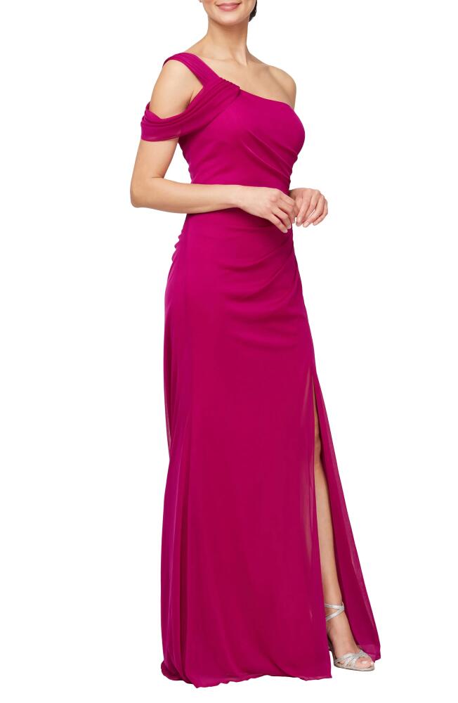 Alex Evenings One-Shoulder Gown in Magenta Cover