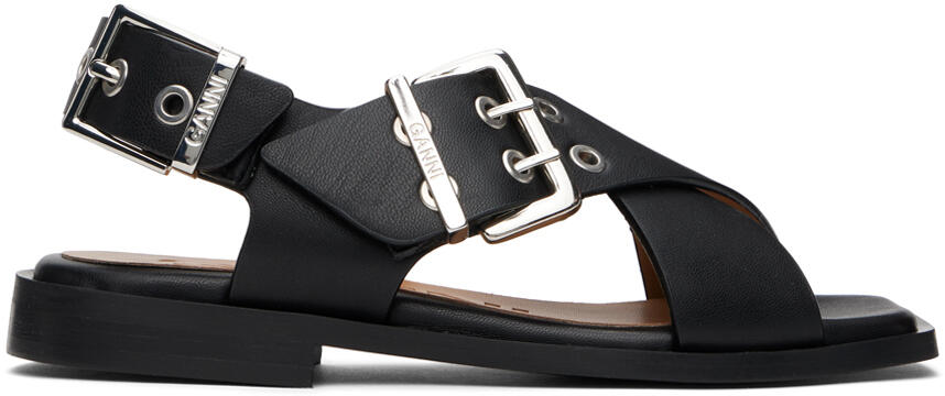 GANNI Black Feminine Buckle Cross Strap Sandals Cover