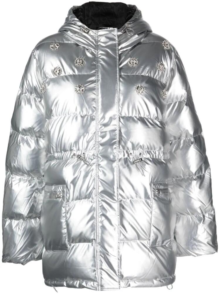 Stine Goya metallic crystal-embellished puffer jacket - Silver Cover