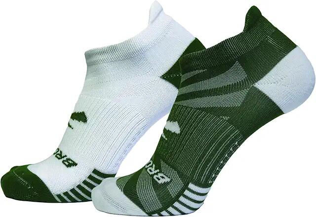 Brooks Ghost Lite No Show 2-Pack (Olive/White/White/Olive) No Show Socks Shoes Cover