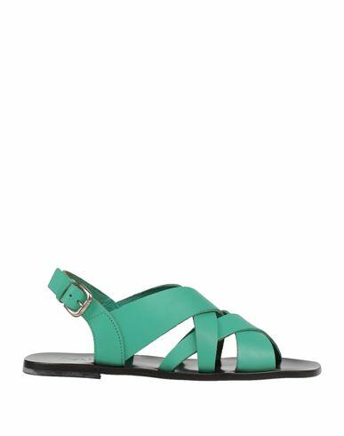 Pollini Woman Sandals Green Soft Leather Cover