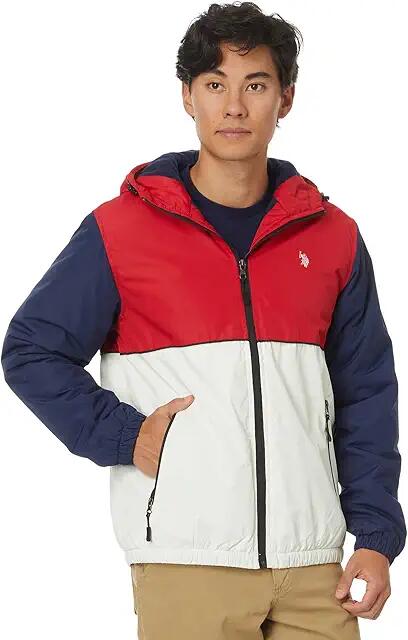 U.S. POLO ASSN. USPA Americana Hooded Polar Fleece Windbreaker (Engine Red) Men's Jacket Cover