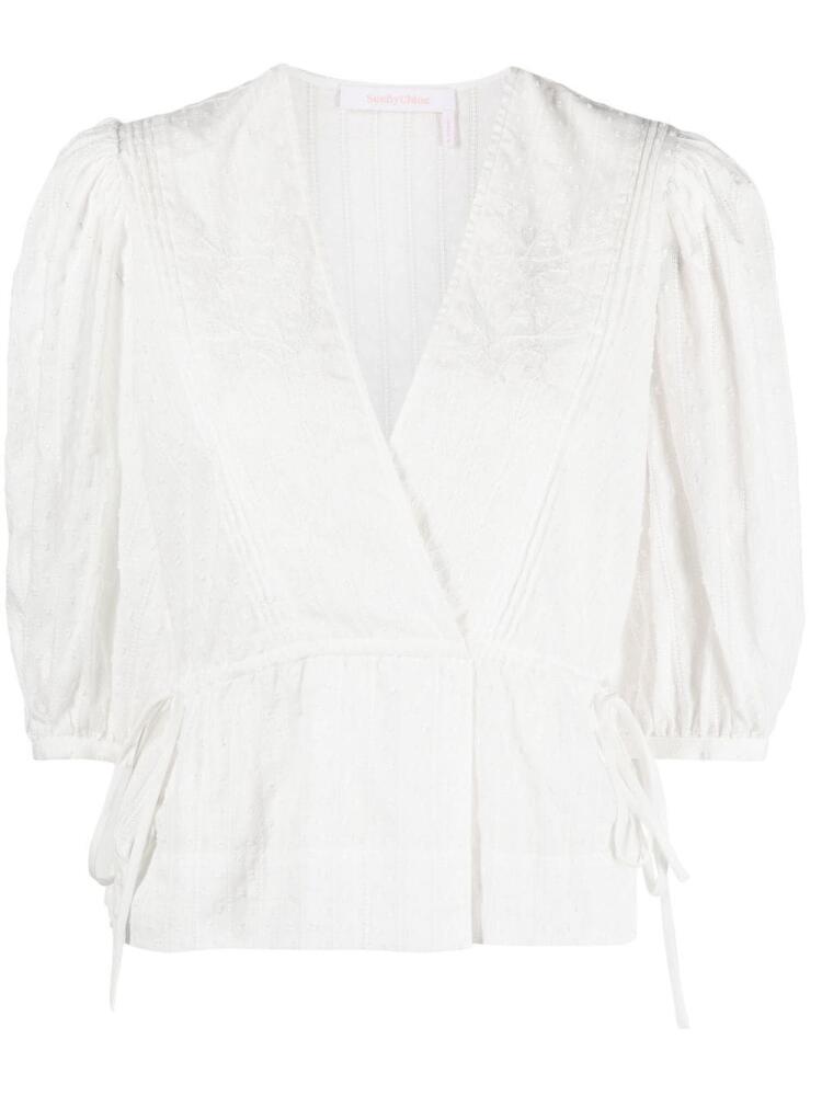 See by Chloé embroidered floral puff blouse - White Cover