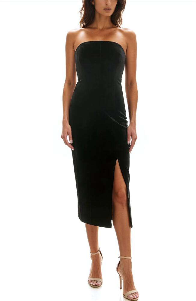 Socialite Strapless Velvet Midi Dress in Black Cover