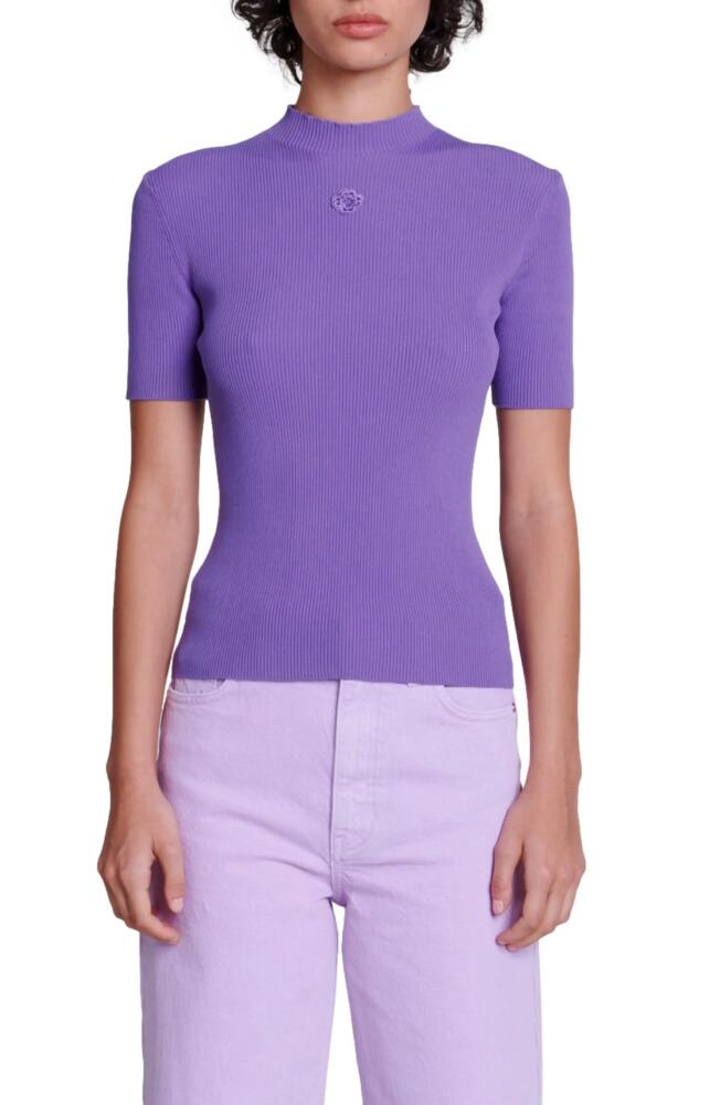 maje Missiani Clover Patch Rib Mock Neck Sweater in Purple Cover