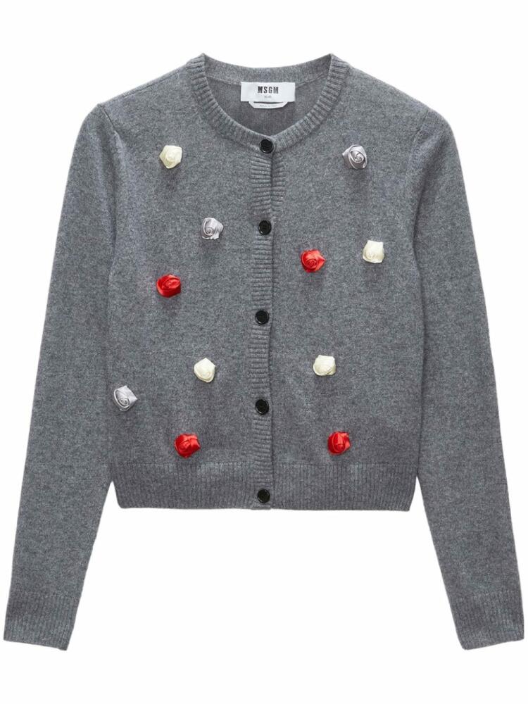 MSGM rose-appliqué knitted cardigan - Grey Cover