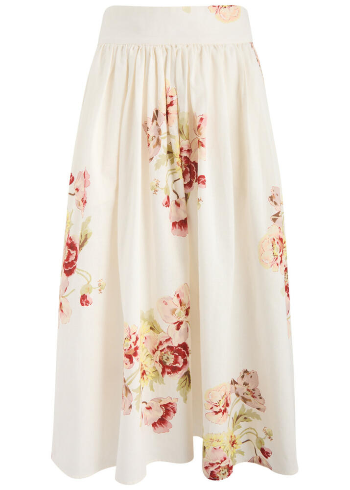 Bytimo Floral-print Cotton-blend Midi Skirt - Pink Cover