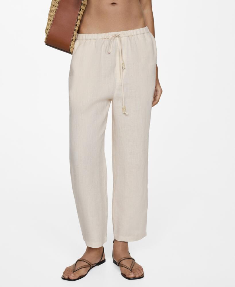 Mango Women's 100% Linen Jogger Trousers - Ecru Cover