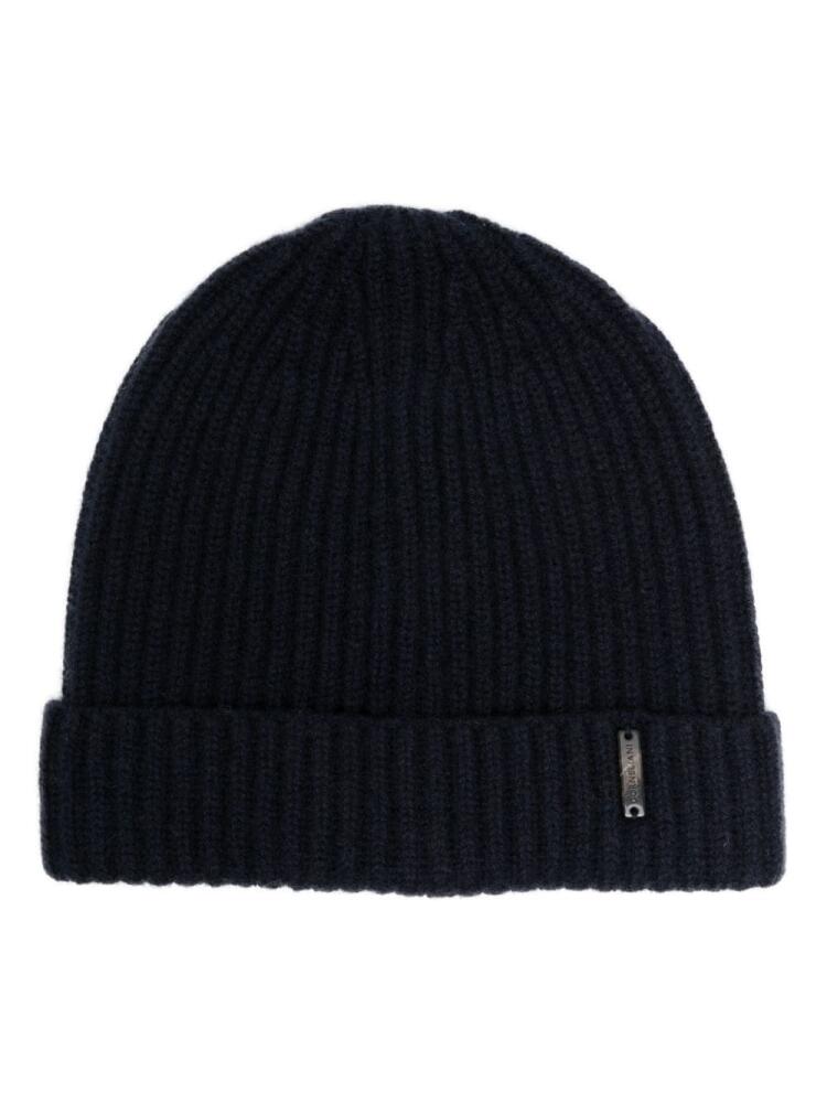 Corneliani logo-plaque cashmere beanie - Blue Cover