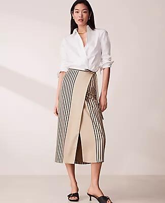 Ann Taylor Petite Striped Wrap Column Skirt Cover