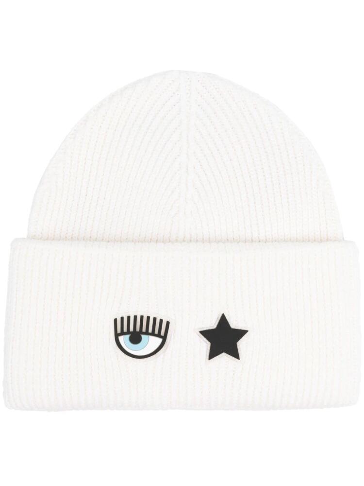 Chiara Ferragni eye-motif ribbed beanie - White Cover