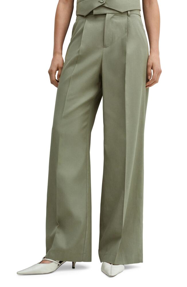 MANGO Alicante High Waist Wide Leg Pants in Pastel Green Cover