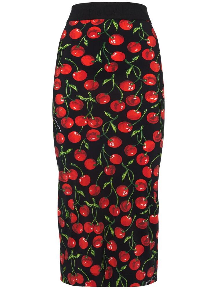 DOLCE & GABBANA Cherry Print Tech Jersey Midi Skirt Cover