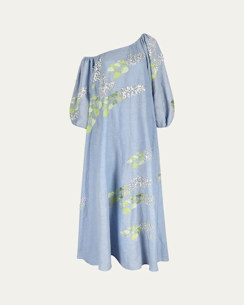 BERNADETTE Nathalie Floral Brocade Off-Shoulder Linen Gown Cover