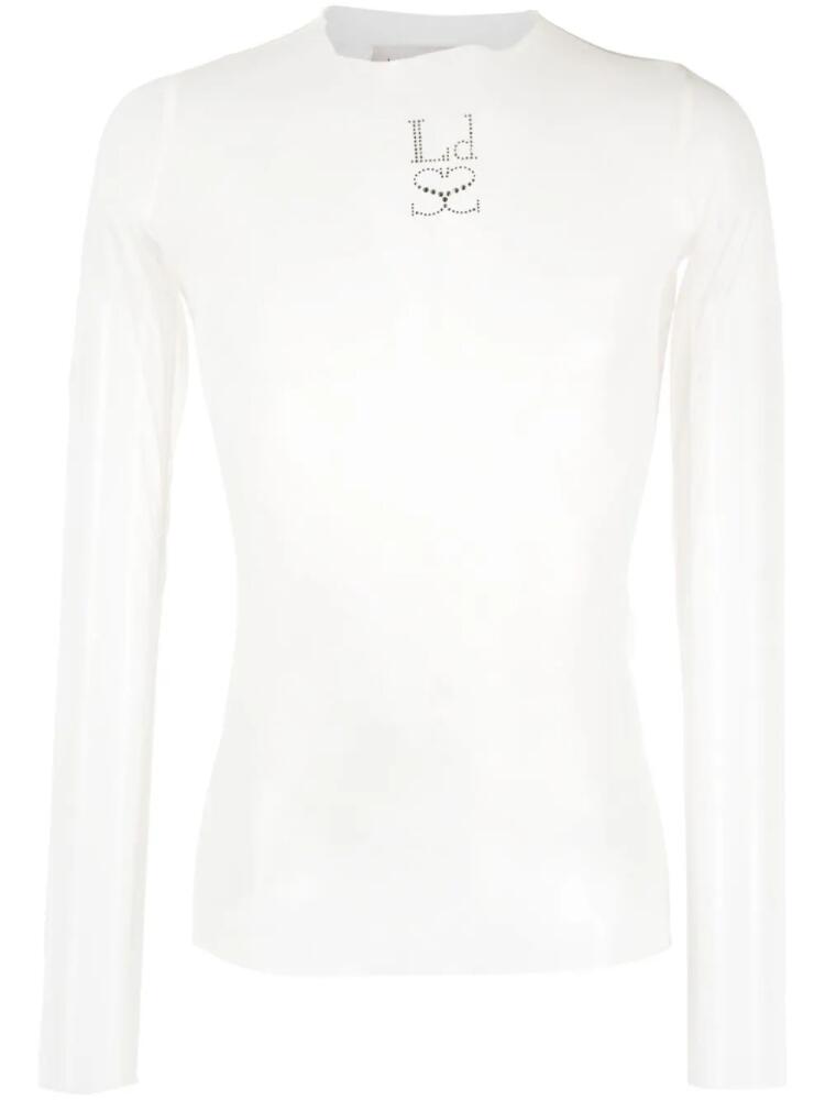 Ludovic de Saint Sernin crystal-logo mesh long-sleeve top - White Cover