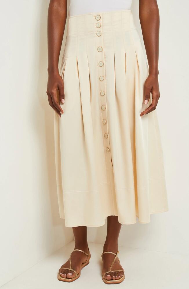 Misook Pleated Button Front Midi A-Line Skirt in Parchmnt/ivo Cover