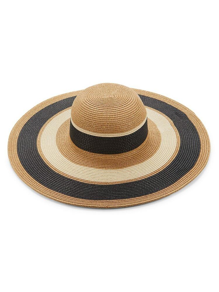 San Diego Hat Company Women's Las Palmas Striped Straw Floppy Hat - Beige Black Cover