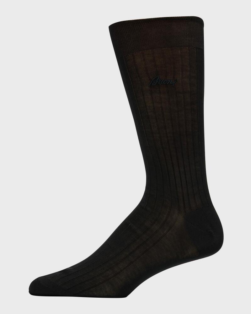 Brioni Men's Ribbed Cotton Crew Socks Cover