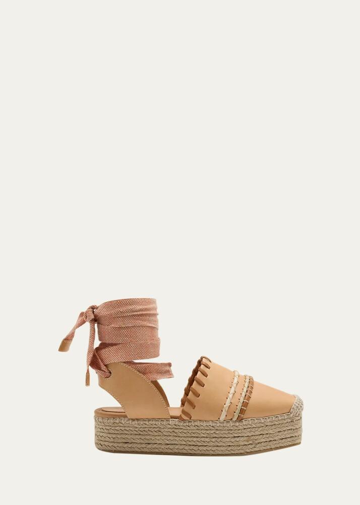 Ulla Johnson Abia Topstitch Leather Ankle-Wrap Espadrilles Cover