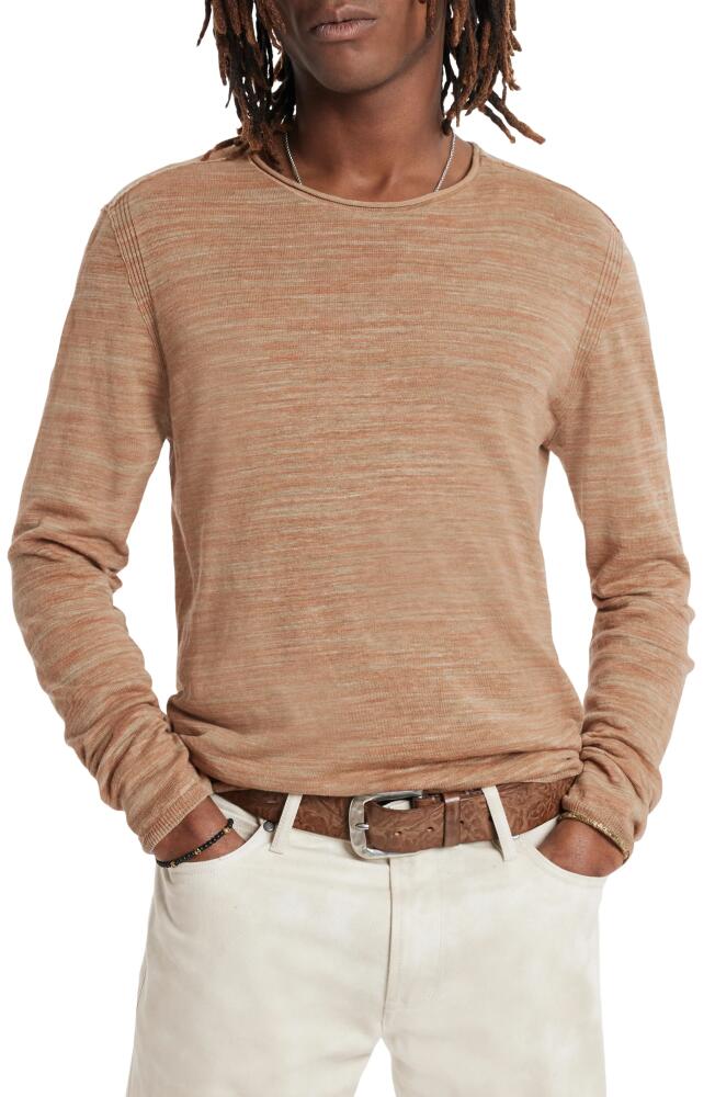 John Varvatos Omar Space Dye Linen Blend Crewneck Sweater in Camel Cover