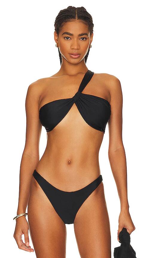 MIKOH Razo One Shoulder Bikini Top in Black Cover