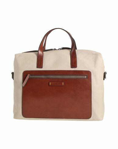 The Bridge Man Handbag Beige Leather, Textile fibers Cover