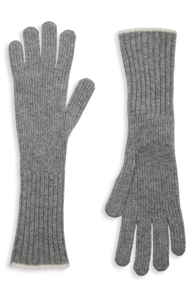 Eleventy Tipped Cuff Rib Cashmere Gloves in Med Grey Ivory Cover