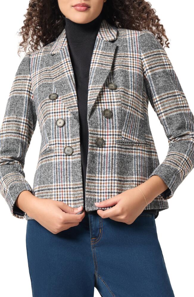 Jones New York Brushed Classic Plaid Bracelet Sleeve Faux Double Breasted Blazer in Pacific Navy Multi Cover