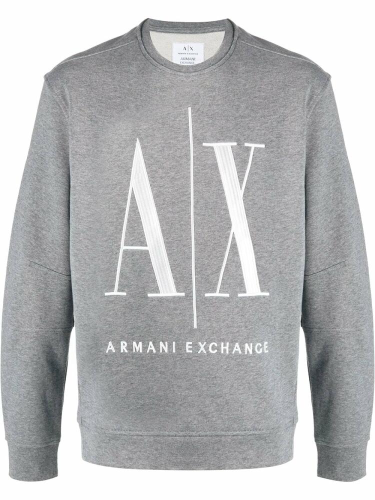 Armani Exchange crew neck logo embroidered sweatshirt - Grey Cover