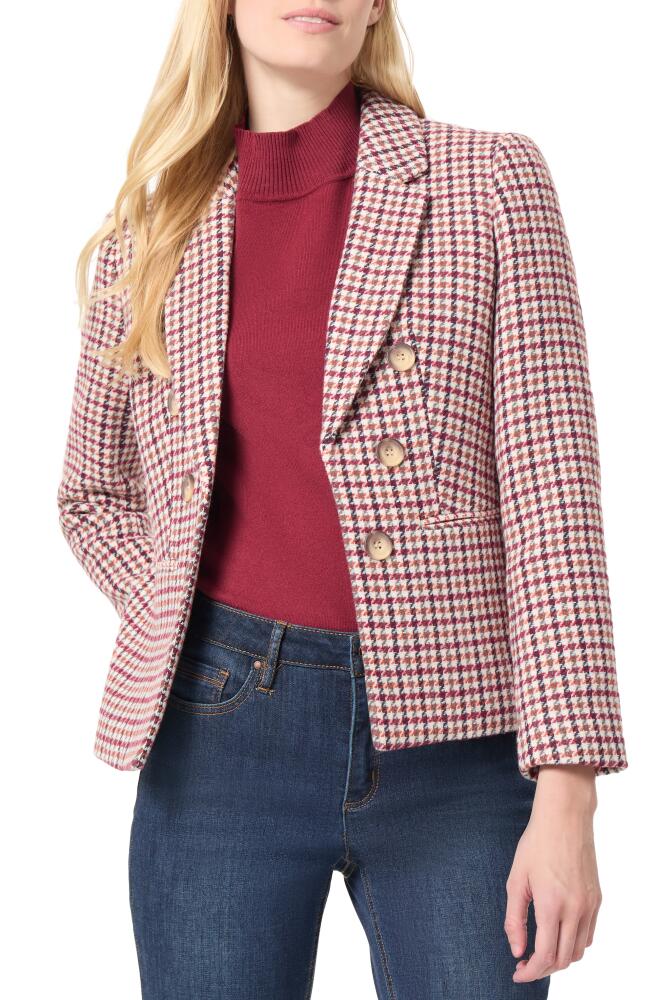 Jones New York Houndstooth Bracelet Sleeve Faux Double Breasted Blazer in Bordeaux Multi Cover