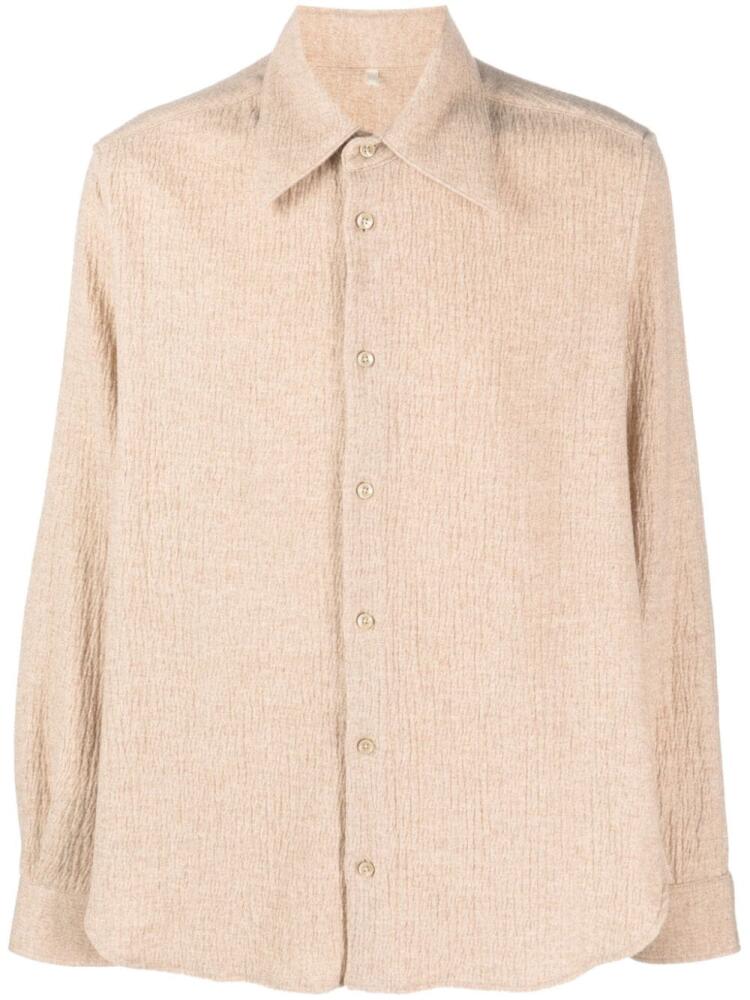 Sunflower crepe-texture pointed-collar shirt - Neutrals Cover