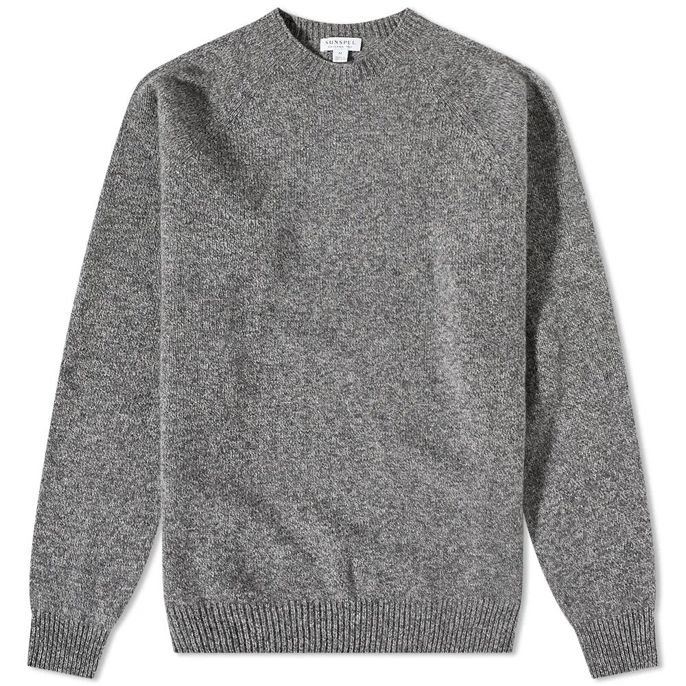 Sunspel Men's Lambswool Crew Knit in Mid Grey Melange Cover