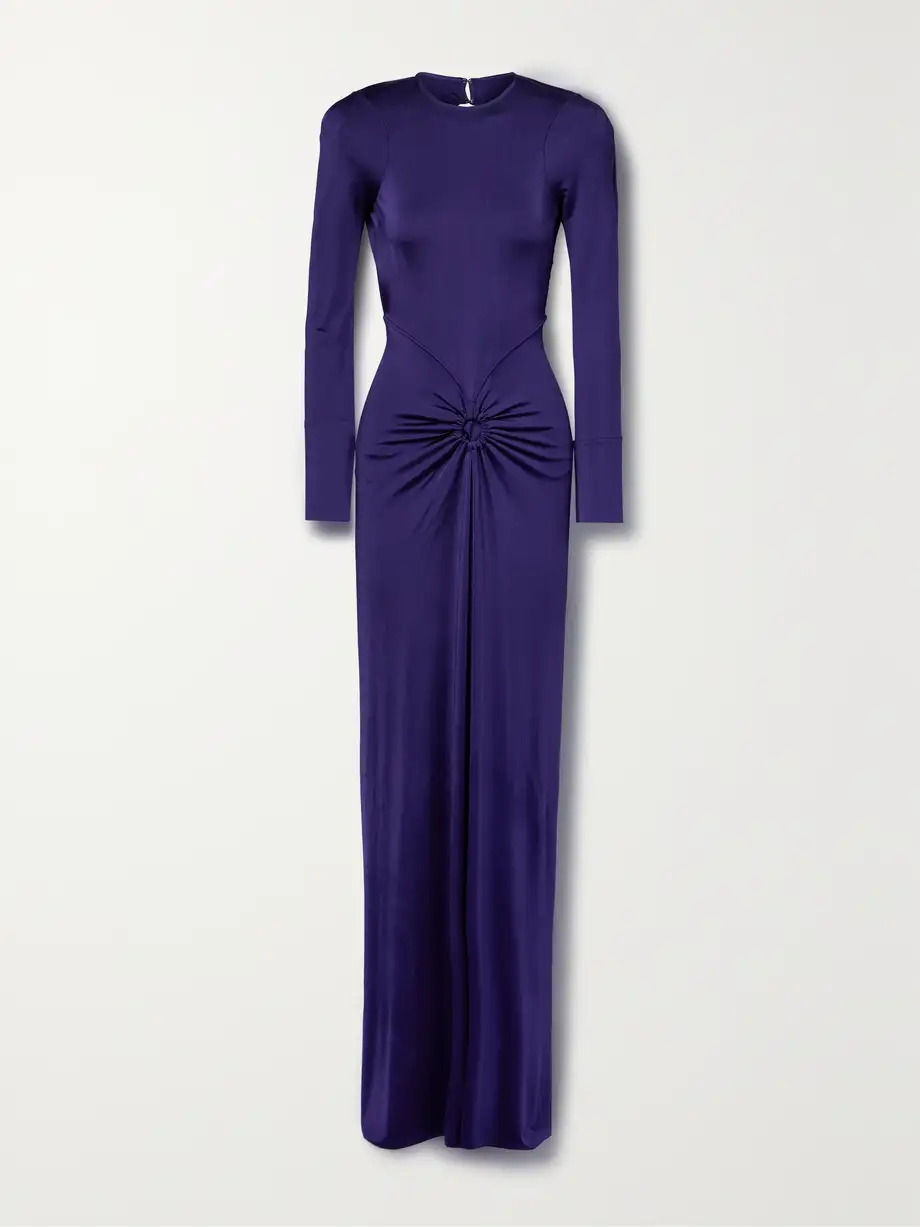 Victoria Beckham - Open-back Gathered Stretch-satin Jersey Gown - Purple Cover