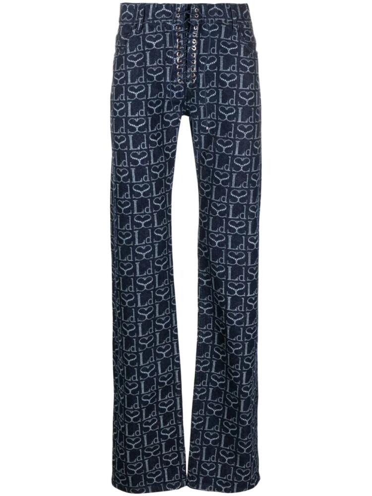 Ludovic de Saint Sernin monogram-print straight-leg trousers - Blue Cover