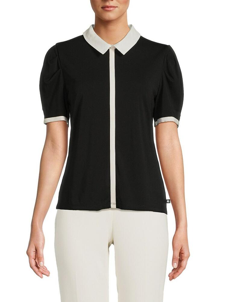 Karl Lagerfeld Paris Women's Contrast Puff Sleeve Top - Black Cover