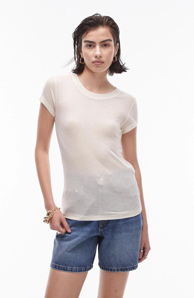 Topshop Sheer Rib Longline T-Shirt in White Cover