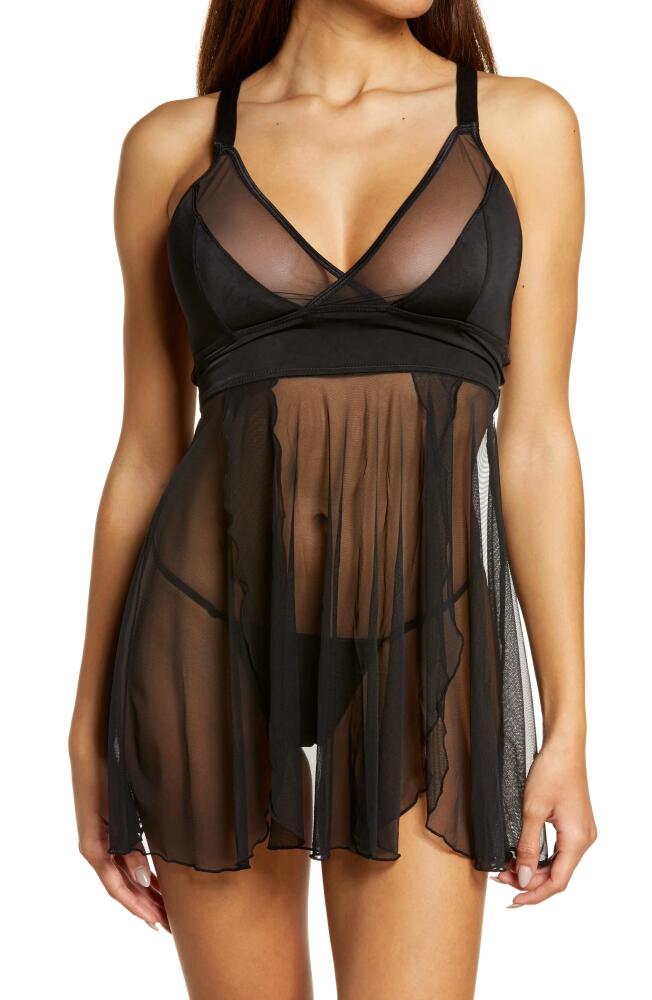 Coquette Caged Back Mesh Babydoll Chemise & G-String Thong in Black Cover