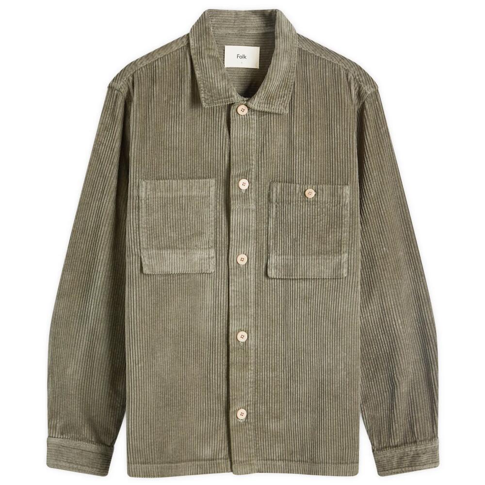 Folk Men's Heavy Cord Patch Overshirt in Dark Sage Cover