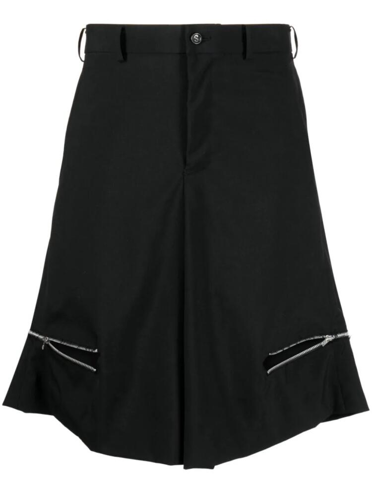 Black Comme Des Garçons zip-detail wide-leg wool shorts Cover