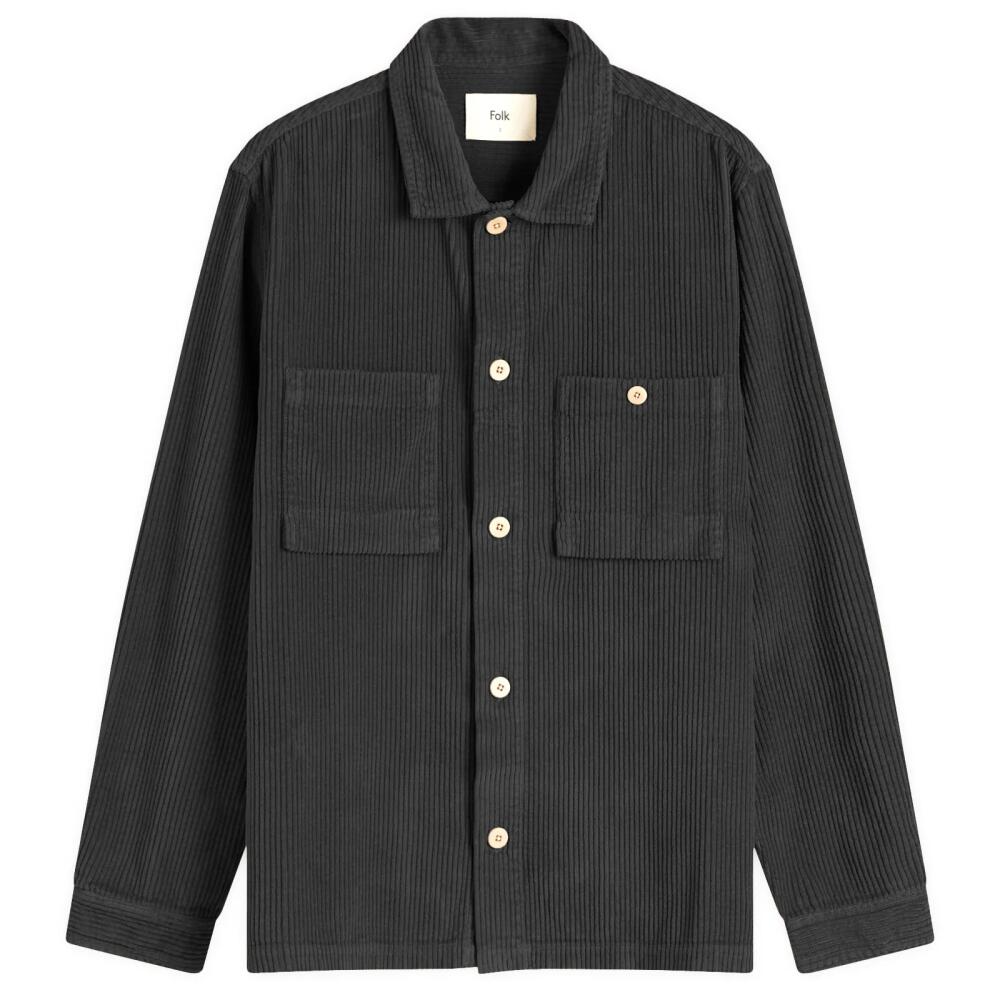 Folk Men's Heavy Cord Patch Overshirt in Soft Black Cover