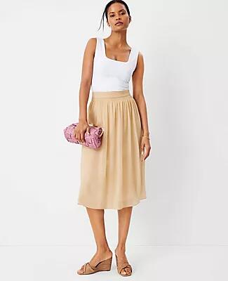 Ann Taylor Metallic Dobby Stripe Shirred Waist Midi Skirt Cover