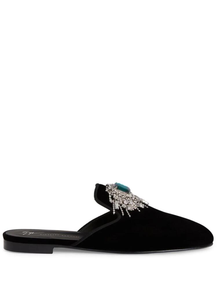 Giuseppe Zanotti Euphemiee crystal-embellished velvet slippers - Black Cover