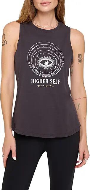 Spiritual Gangster Higher Self Jade Muscle Tank (Vintage Black) Women's Clothing Cover