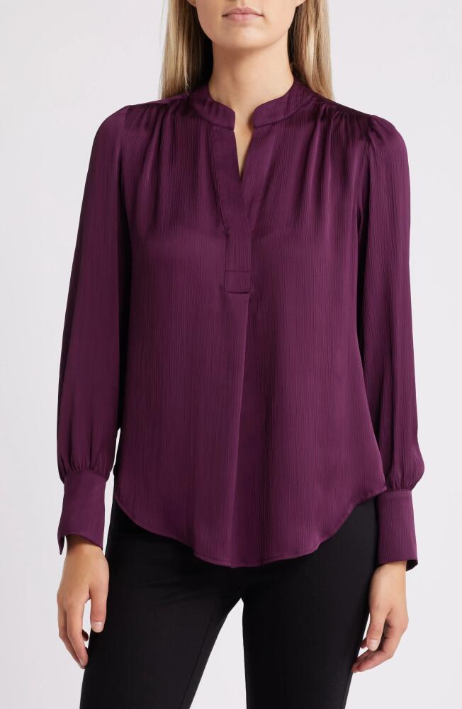 Anne Klein Pleated Long Sleeve Shirt in Deep Plum Cover