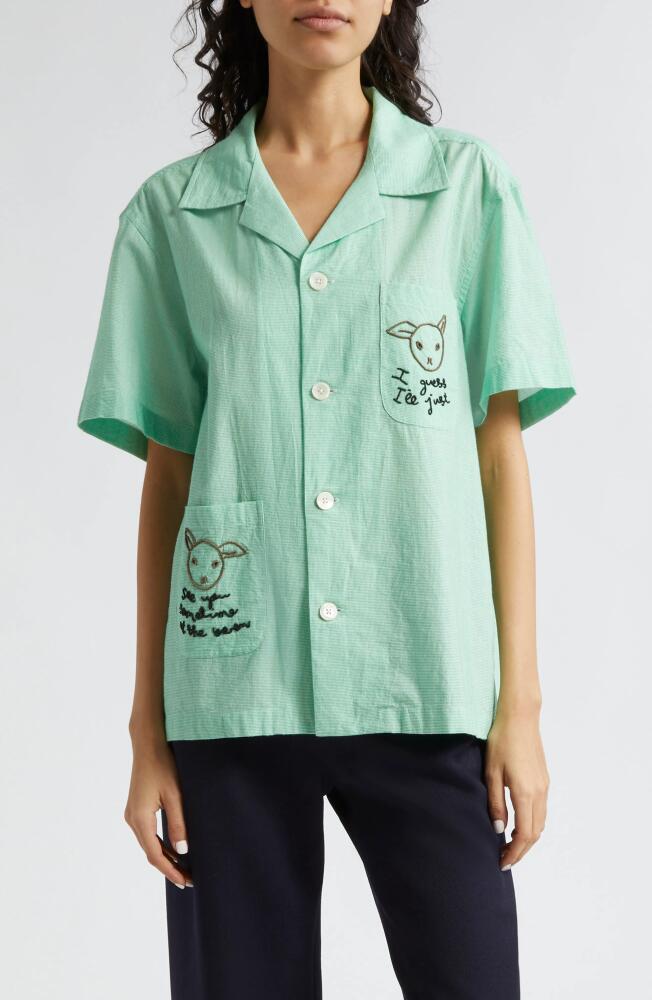 Bode See You at the Barn Embroidered Cotton Button-Up Shirt in White Green Cover