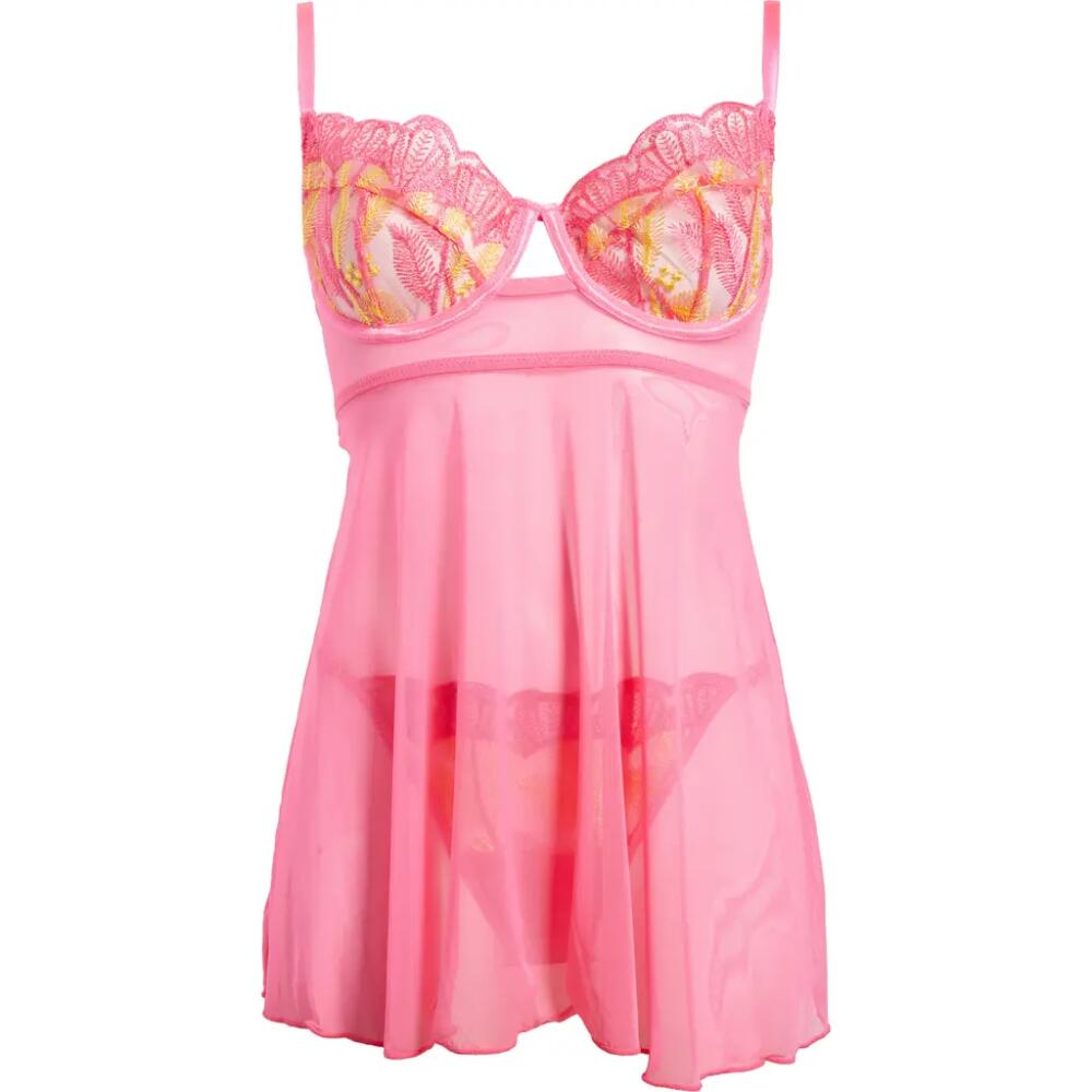 Coquette Underwire Babydoll Chemise & G-String Set in Neon Pink Cover