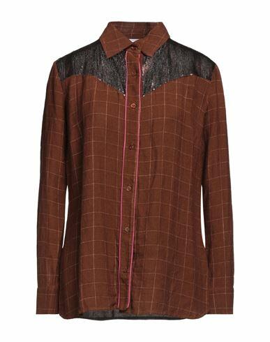 Brand Unique Woman Shirt Brown Viscose, Linen, Polyester Cover